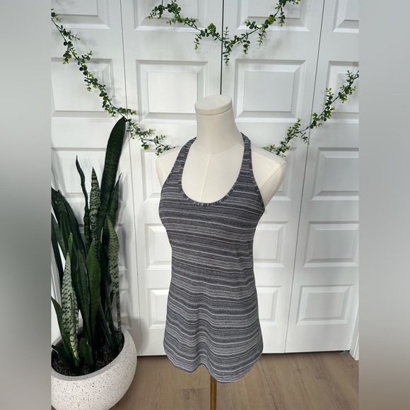 LuluLemon Cool Racerback Tank 
Grey and White Stripe - Picture 1 of 2